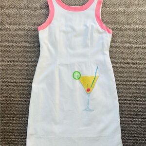 Lilly Pulitzer White Dress with Pink Trim and Cocktail Design